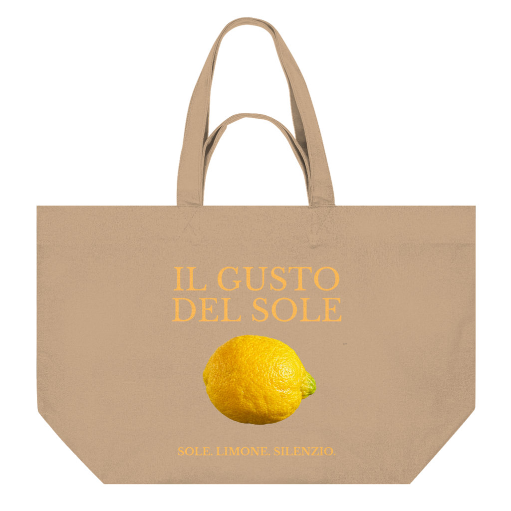 Schwarze LIMONE Canvas Bag von BACCONE mit gelber Zitrone und doppelseitigem italienischem Print
