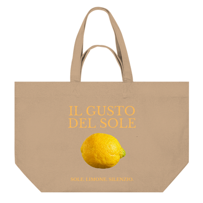 Schwarze LIMONE Canvas Bag von BACCONE mit gelber Zitrone und doppelseitigem italienischem Print
