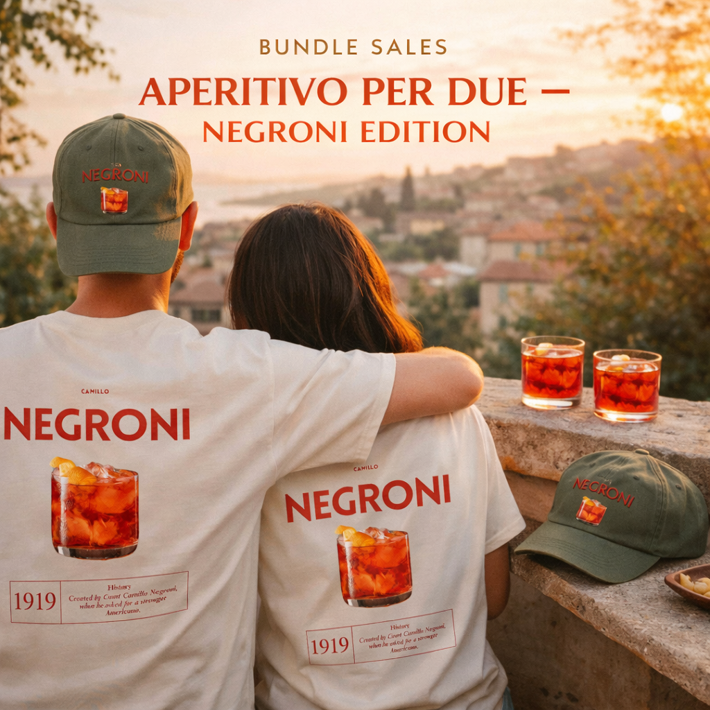 APERITIVO PER DUE – NEGRONI Edition - Set Preis (2x T-Shirt & 2x Cap)